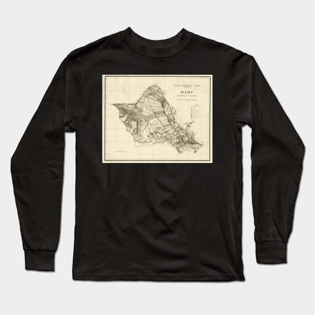 1900s Historical Oahu Map in Sepia Long Sleeve T-Shirt by WayneOxfordPh